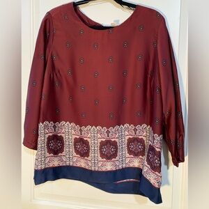 Maroon and navy Boho Blouse, Preloved in great condition, size Large